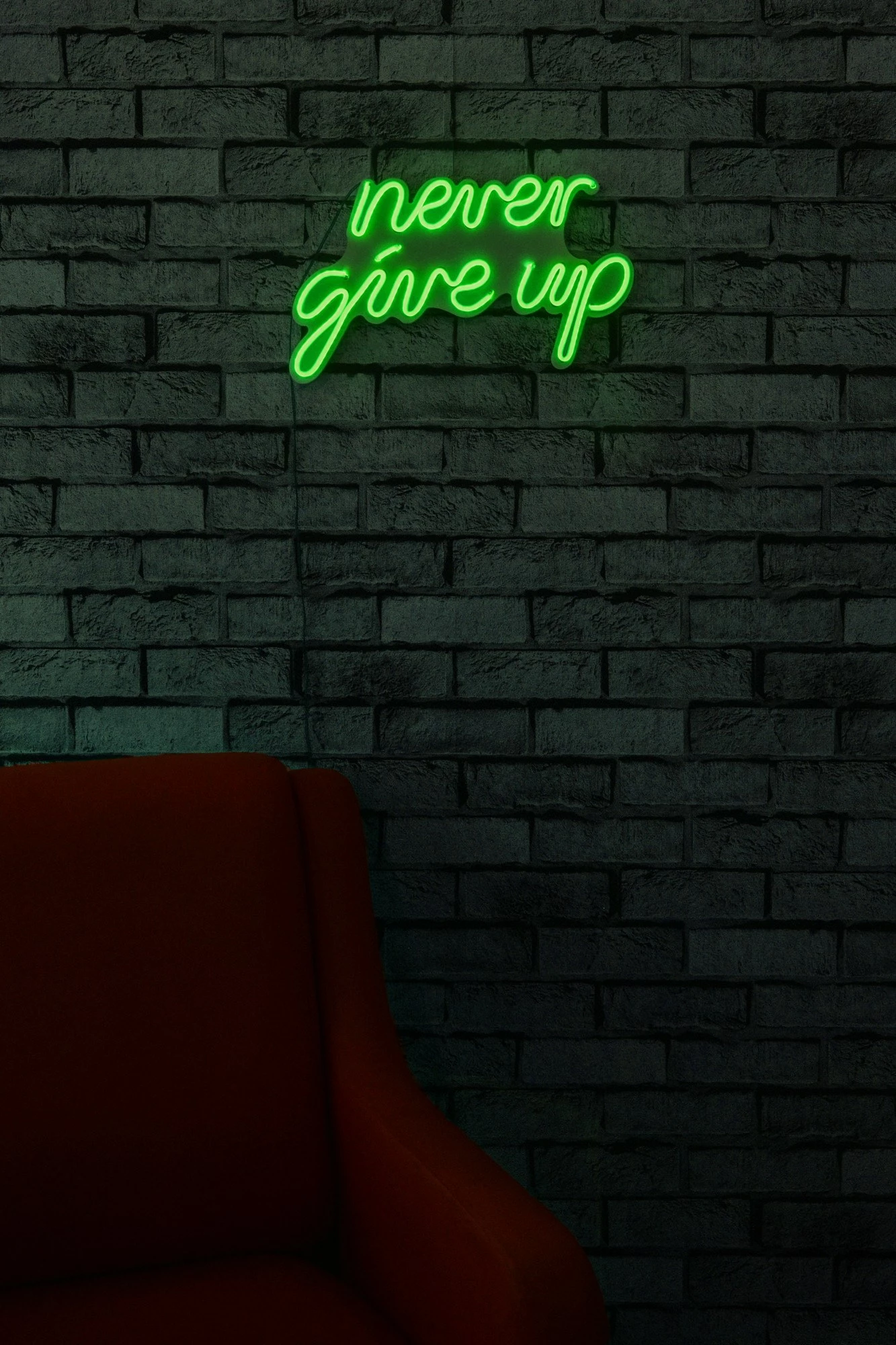Dritë dekorative plastike LED, 'never give up', ngjyrë e gjelbër