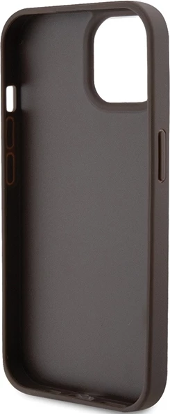 Mbështjellës Guess Leather 4G Triangle Strass për iPhone 15, Kafe