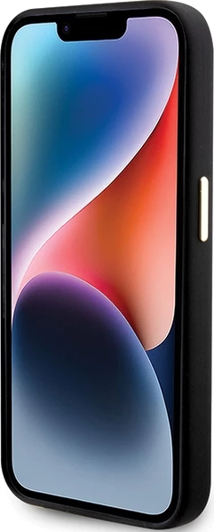 Mbështjellës Guess Silicone Script Metal Logo & Frame për iPhone 15 Pro Max, i zi