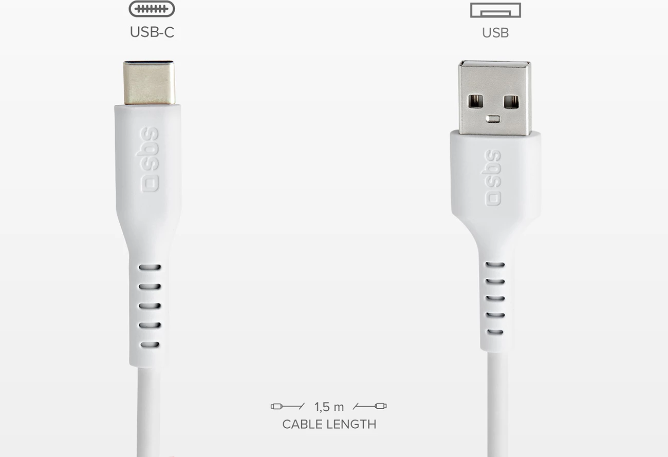Kabllo USB-A në USB-C SBS TECABLEMICROC15W, 1.5m, Bardhë