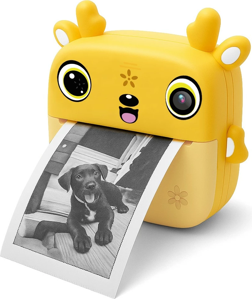 Aparat fotografik për fëmijë me printer termik, Media‑Tech SNAPI MT4108, ekran 2.4", foto deri 8 MP, video 1080p, microSD, USB‑C, bateri 1000 mAh, set me 3 role letre + flomastera e ngjitëse, verdhë