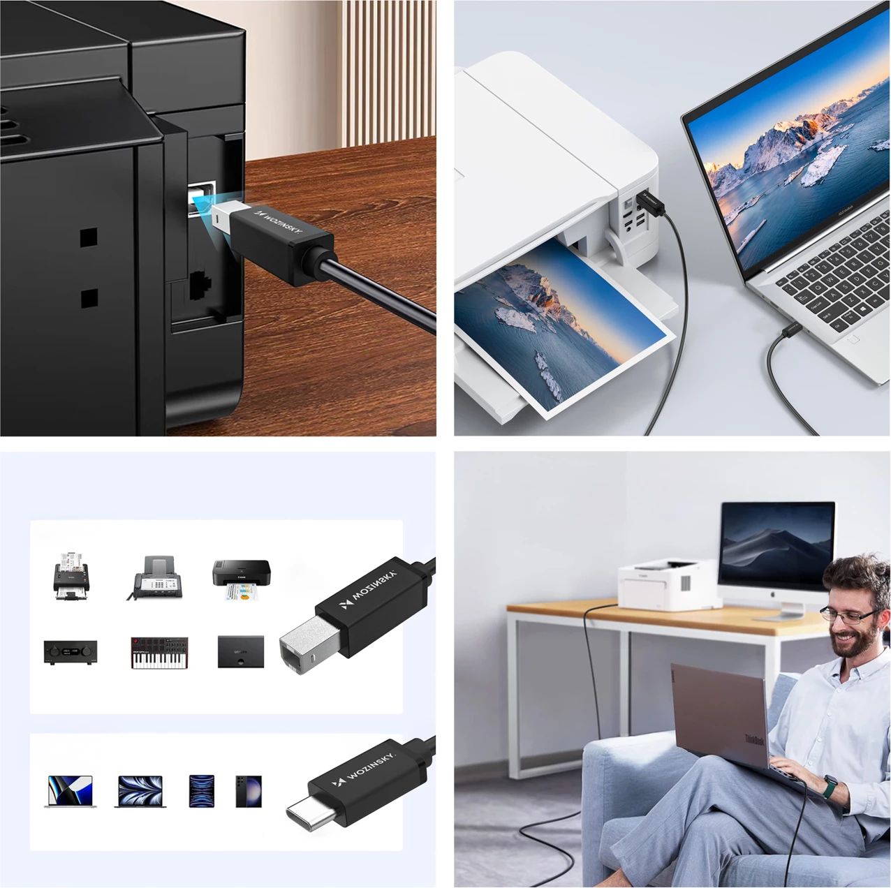 Kabllo, Wozinsky, WKDDY2S, USB‑C në USB‑B, 2 m, USB 2.0 480 Mb/s, e zezë