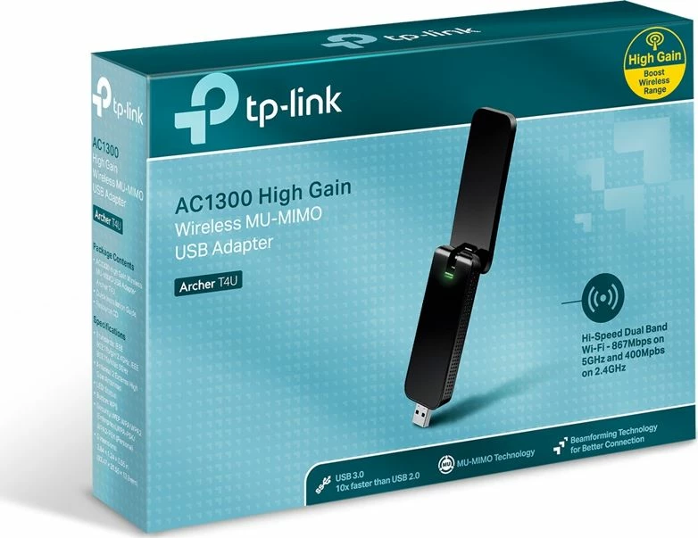 Adapter Wi‑Fi USB TP-Link Archer T4U AC1200 Dual-Band USB 3.0, i zi