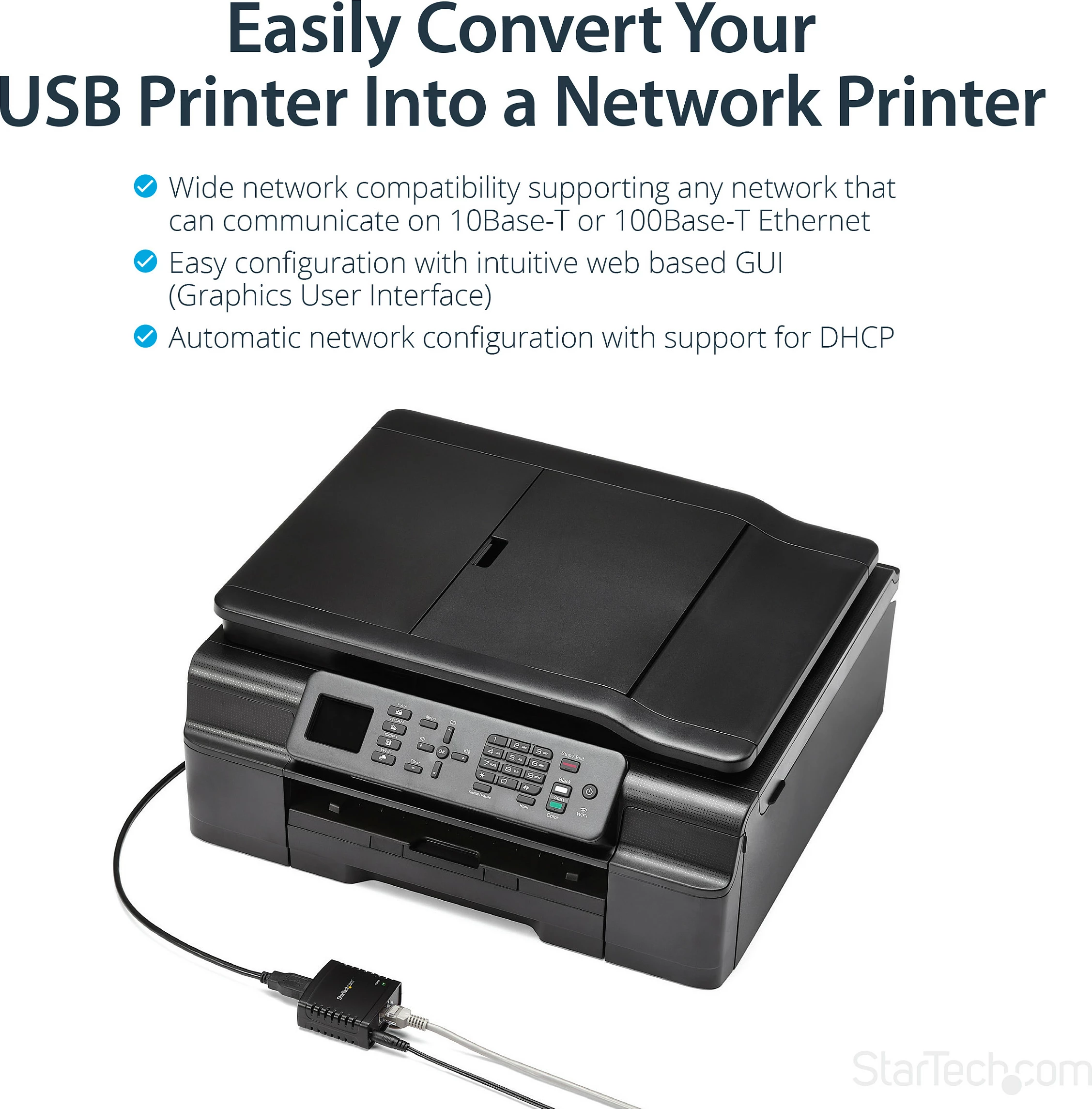 Server printimi USB StarTech LPR 10/100Mbps, Ethernet RJ-45, i zi