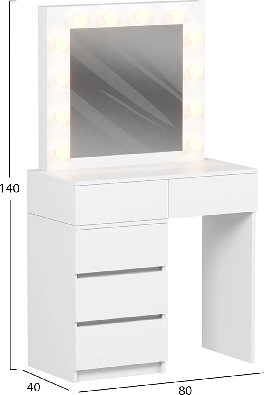 Tavolinë grimi me LED dhe sirtarë BEYON FH2500.03 melaminë, e bardhë, 80x40x140H cm