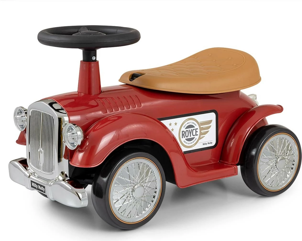 makinë shtytëse, Milly Mally Royce 6744, 12-36 muaj, 4 rrota EVA, ndarje poshtë sediljes, Burgundy