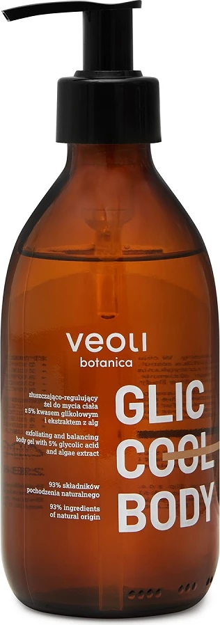 Xhel për dush eksfoliues për trup Veoli Botanica Glic Cool Body për femra 280ml