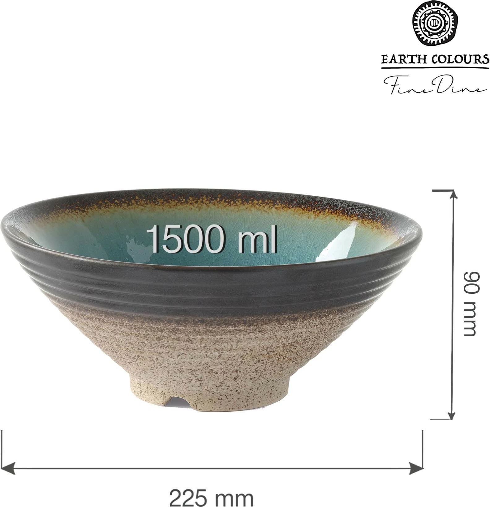 Tas konik Fine Dine Lazur 1.5L 225x90mm, set 2 copë, kaltër