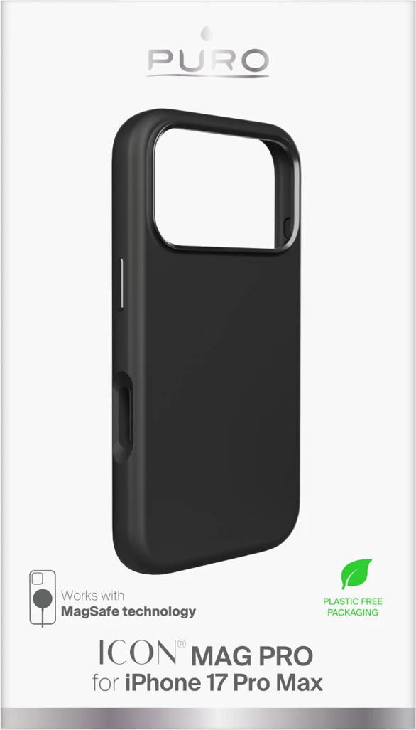 Mbështjellës Puro Icon Mag Pro për iPhone 17 Pro Max, MagSafe, me mbrojtje kamere, butona alumini, e zezë
