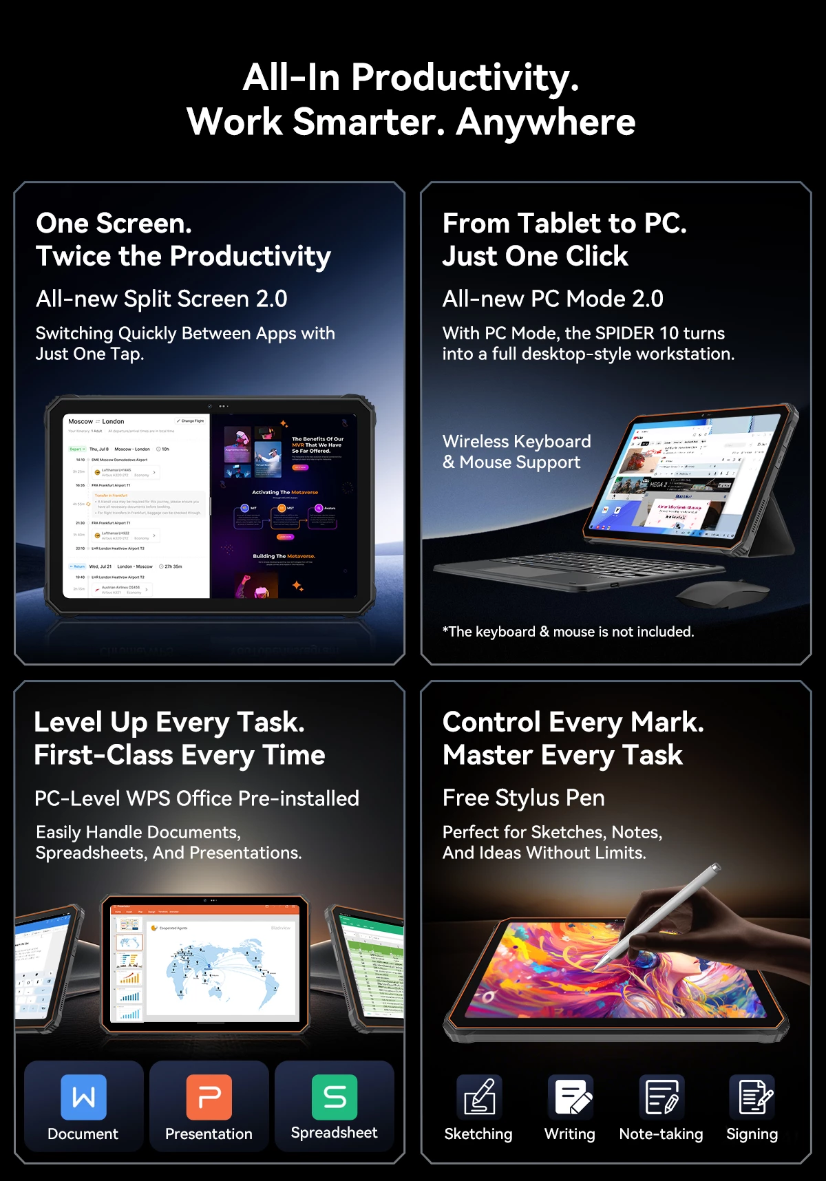 tablet robust Oscal Spider 10 11\" 8GB+256GB 20000mAh IP68/IP69K Android 15, e zezë