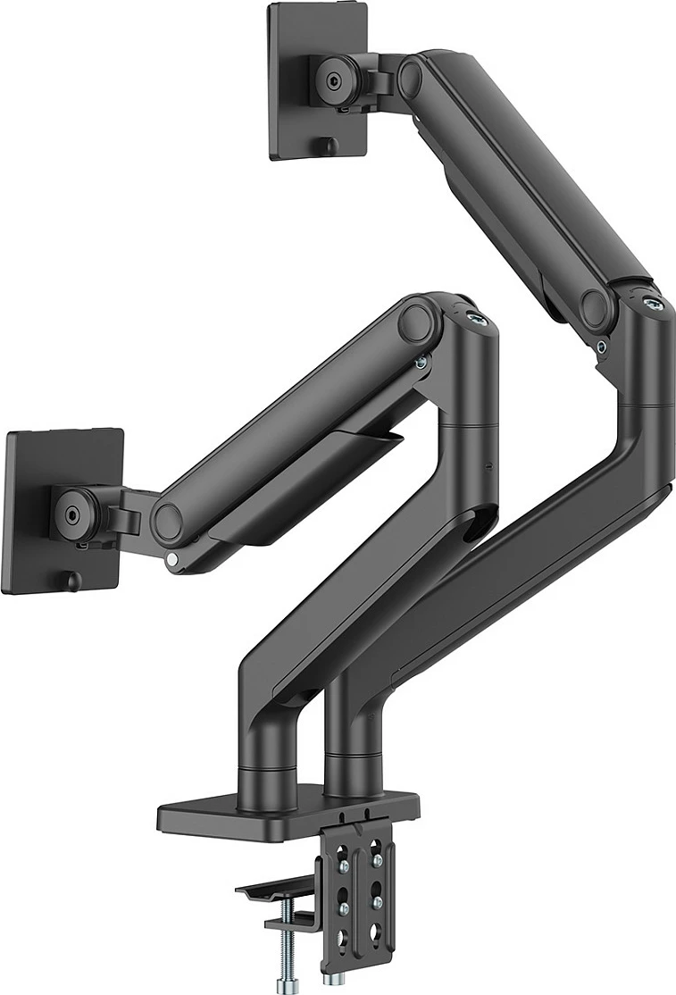 Mbajtës monitori Digitus Dual, për 2 monitorë deri 45", VESA 75x75/100x100, 2x20 kg, clamp, i zi