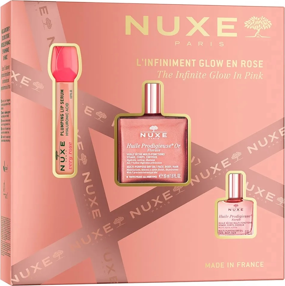Set për kujdes të trupit dhe buzëve Nuxe The Infinite Glow In Pink për femra, 50ml + 8ml + 10ml