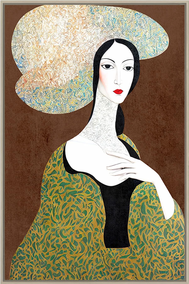 Pikturë dekorative Vintage Lady, kanavacë, dru natyral, shumëngjyrëshe, 83x123x4cm