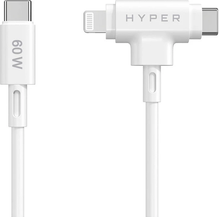 Kabllo Targus HyperJuice USB-C në USB-C/Lightning, 1.5m, 60W, bardhë