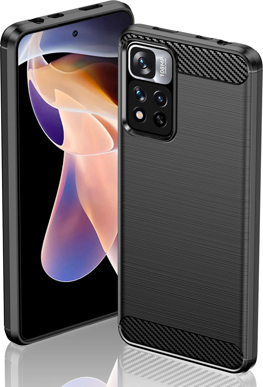 Mbështjellës Hurtel Carbon Case për Xiaomi Redmi Note 11 Pro+ 5G / 11 Pro 5G / Mi 11i HyperCharge / Poco X4 NFC, i zi
