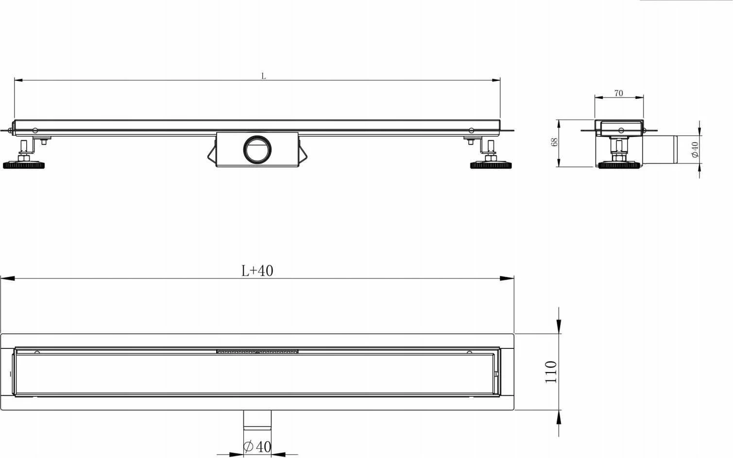 Kullues linear dushi Vendita DUO 600 mm 2-në-1 inox AISI 304, e zezë matte