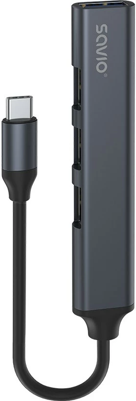 Hub USB-C Savio AK-71, 4 porta (3x USB-A 2.0, 1x USB-A 3.1 Gen 1), Gri