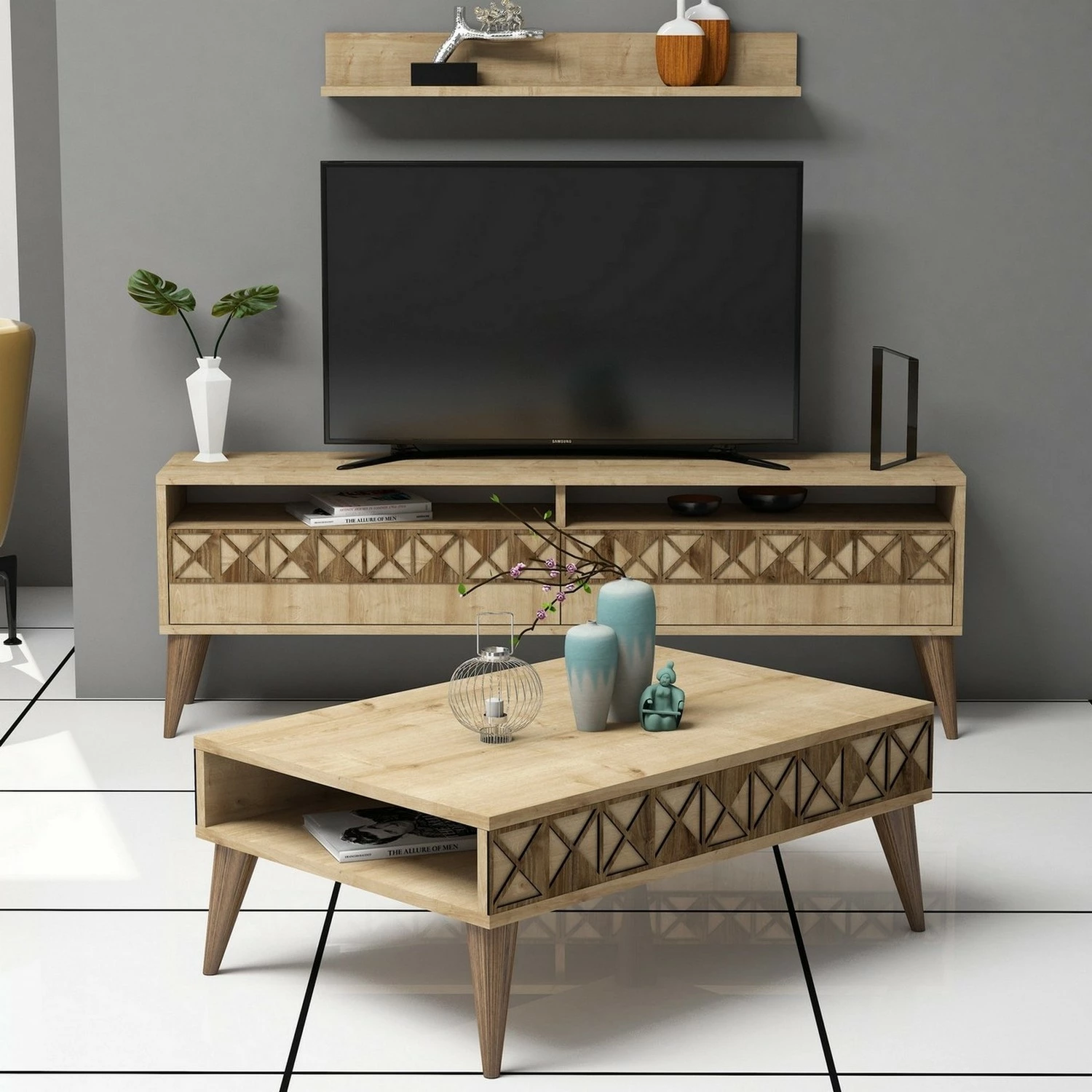 Set mobiljesh për dhomë dite, Skye Decor, linja Line, ngjyrë lisi
