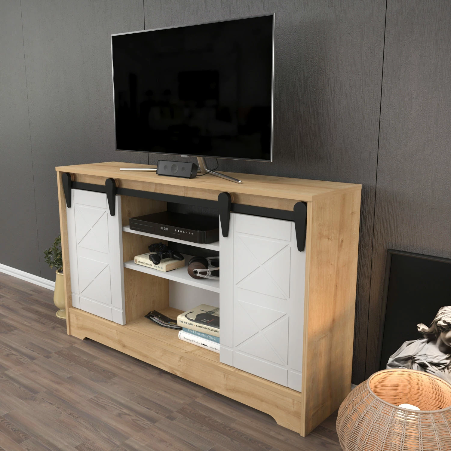 Komodë për TV, Skye Decor, ngjyrë safir, e bardhë