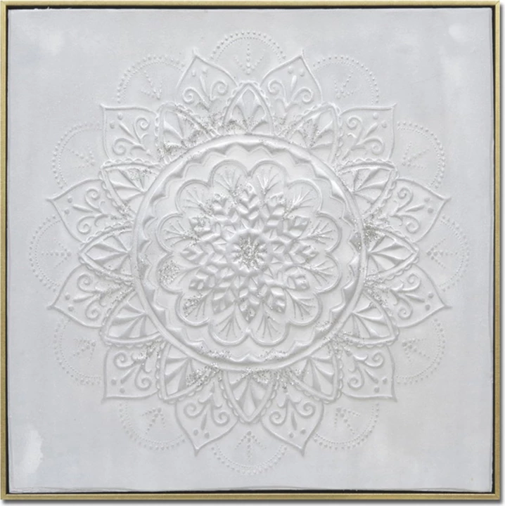 Pikturë dekorative Rozeta, kanavacë, ngjyrë e bardhë dhe ari, 62x62x5cm