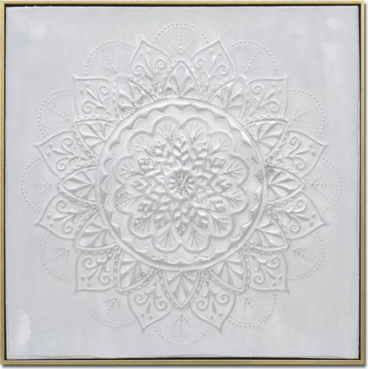 Pikturë dekorative Rozeta, kanavacë, ngjyrë e bardhë dhe ari, 62x62x5cm