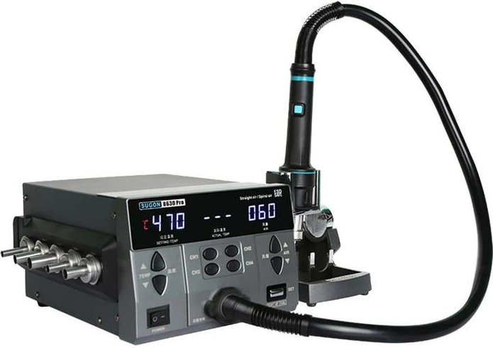 Stacion saldimi me ajër të nxehtë SUGON 8630pro, 1300 W, ekran dixhital, 4 gryka, zi