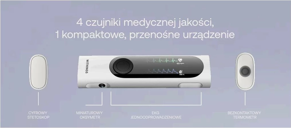 Pajisje mjekësore smart Withings BeamO 4-në-1, EKG, stetoskop dixhital, termometër pa kontakt, saturim, e bardhë