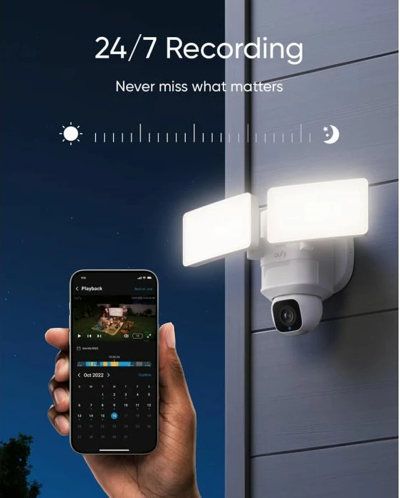 Kamerë sigurie me reflektor Anker eufy Floodlight Cam E30 2K 360° Wi‑Fi IP65 2000 lm, e bardhë