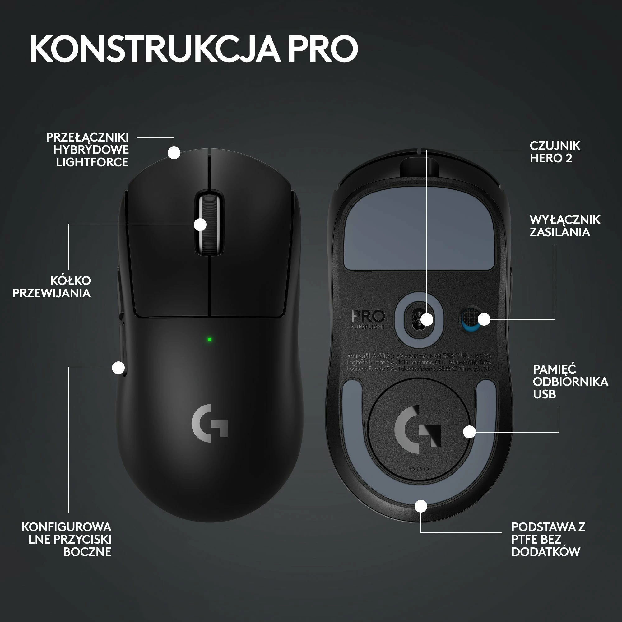 Maus Logitech G PRO X SuperLight 2 910-006630, Wireless LIGHTSPEED, HERO 2, 32000 DPI, 60 g, i zi 7