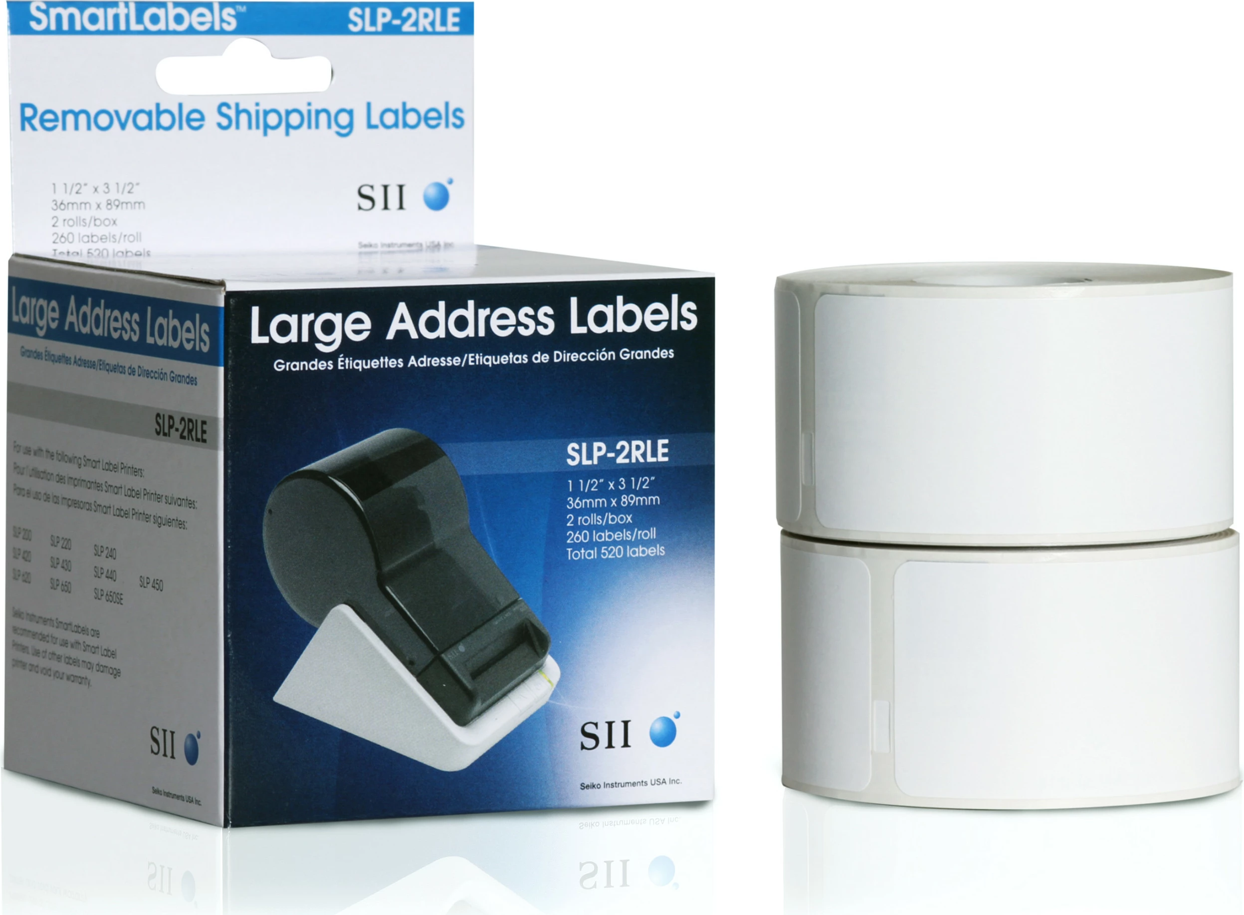 Etiketa adrese Seiko Instruments SLP-2RLE, 89 x 36 mm, vetëngjitëse, 520 copë (2 rrotulla), e bardhë