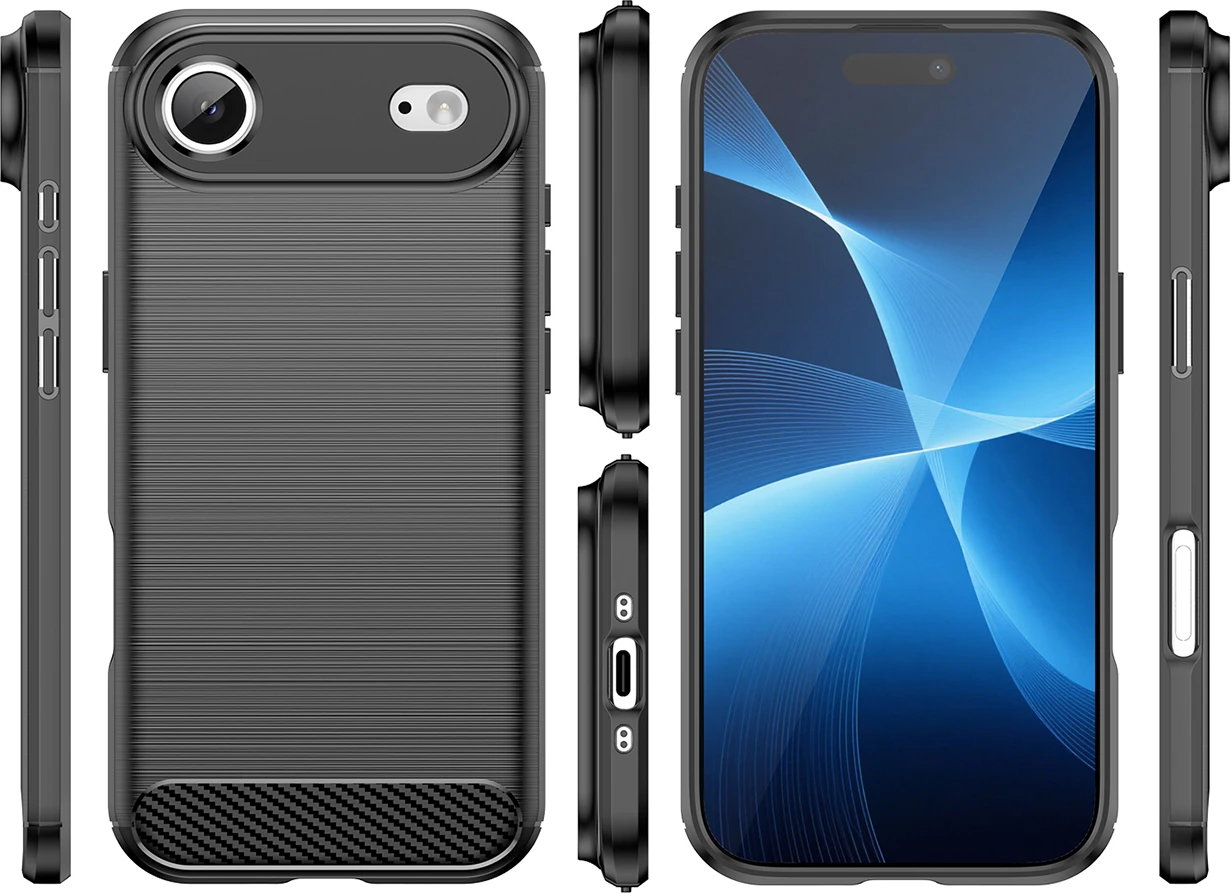 Mbështjellës Hurtel Carbon Case për iPhone 17 Air, TPU, i zi