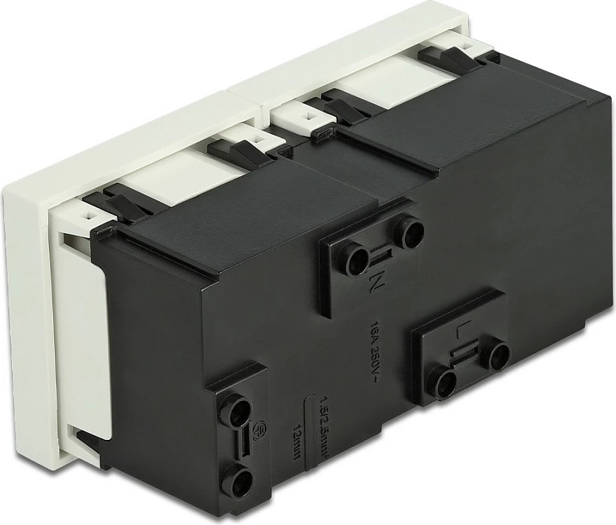 Prizë rryme e tokëzuar DeLOCK Easy 45, 2x CEE 7/3, 45x45 mm, 16A 250V, e bardhë