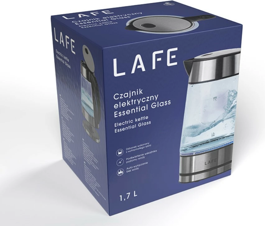 Zierës uji elektrik, Lafe, LAFCZA47618, 1.7 L, 2200 W, xhami, bazë 360°, me ndriçim, e zezë/çelik/transparente