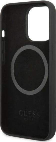 Mbështjellës Guess GUHMP13LSPLK për iPhone 13 Pro/13 6.1", silikon, MagSafe, zi