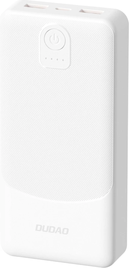Powerbank, Dudao, K10, 10000mAh 12W 2x USB-A 2.4A, hyrje USB-C, e bardhë