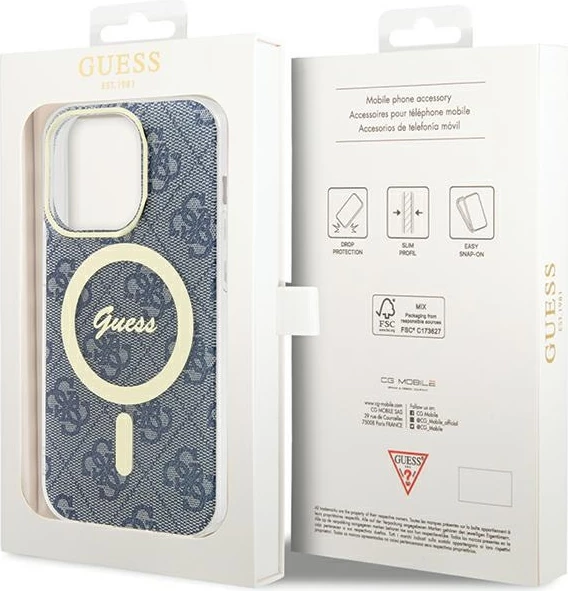 Mbështjellës Guess IML 4G MagSafe për iPhone 15 Pro, Blu