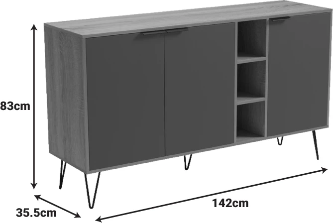 Bufe Balain, sonoma-antracit, 142x35.5x83cm