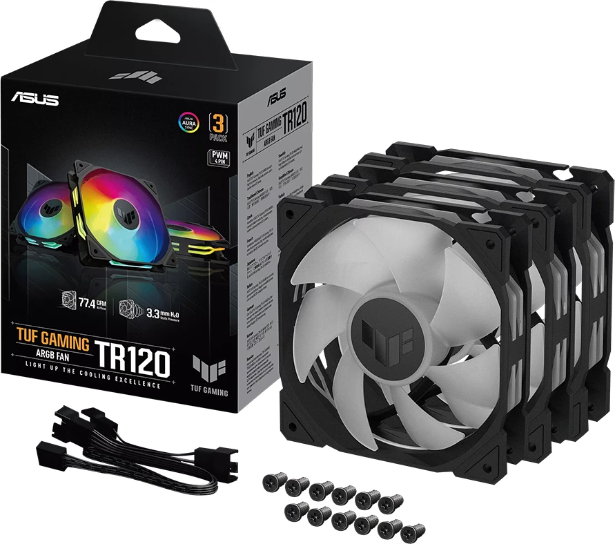 Ventilator për kasë ASUS TUF Gaming TR120 ARGB 120mm 3n1, i zi
