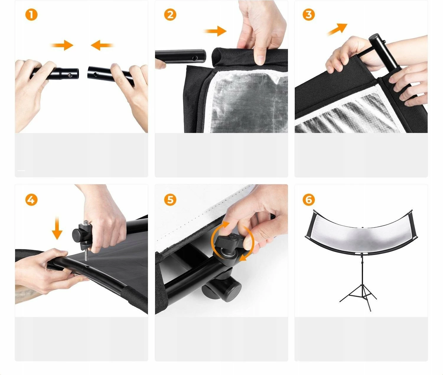 Reflektor studio i lakuar U-Shape K&F Concept KF18.0012 180x60cm 4-në-1 me tripod 67-192cm, bardhë/zi/argjend/artë, set me çantë