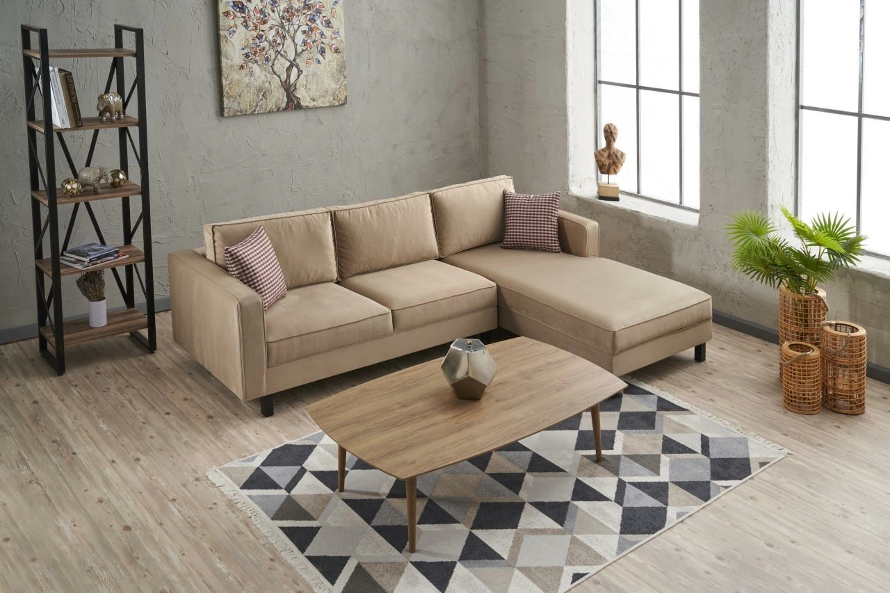 Këndare Atelier del Sofa, kadife, kënd i djathtë, ngjyrë krem