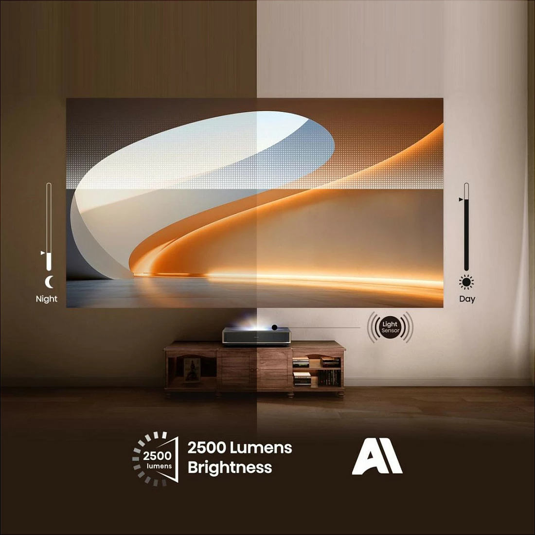 Projektor laser Hisense PT1, 4K UHD, Smart VIDAA, HDR, Dolby Atmos, HDMI 2.1, WiFi, 80-150", ngjyrë e zezë me bronz