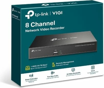 Regjistrues video në rrjet (NVR) TP-LINK VIGI NVR1008H, 8-kanal, deri 8MP, H.265+, 1xSATA deri 10TB, HDMI 4K, 24/7, zi