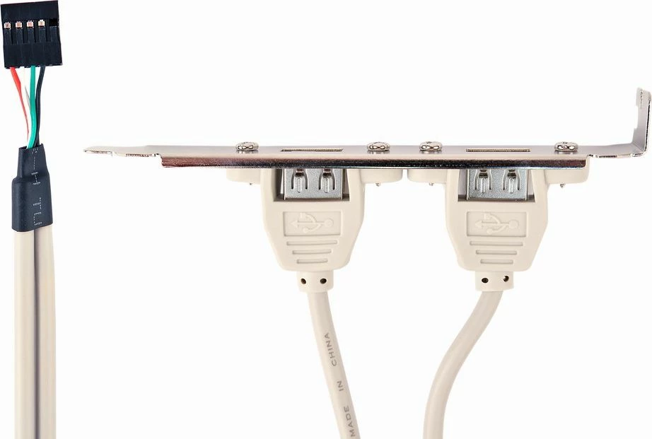 Panel USB për kasë Gembird CC-USB-RECEPTACLE, 2x USB 2.0, lidhje e brendshme 9-pin, kabllo 0.25 m