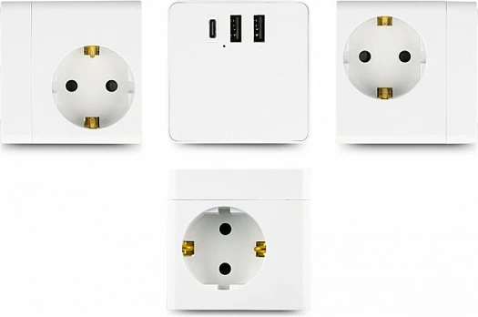 Zgjatues prizash kub DeLOCK 11497, 3x Schuko + USB-C/2x USB-A, 3680W, i bardhë