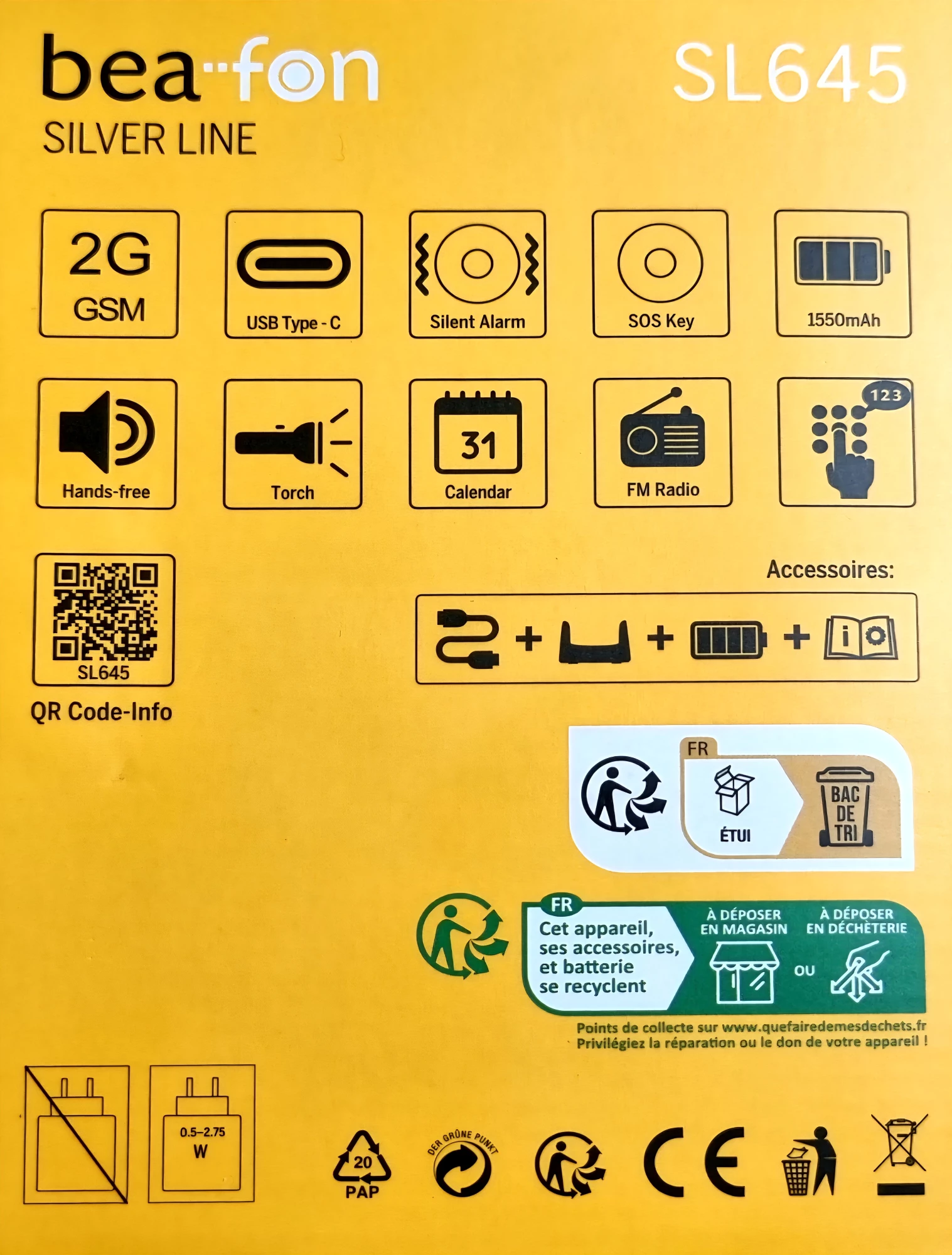 Celular me kapak Beafon SL645, ekran 2.8\", SOS, 2G, kamerë 3MP, microSD deri 16GB, i zi, set me karikues tavoline