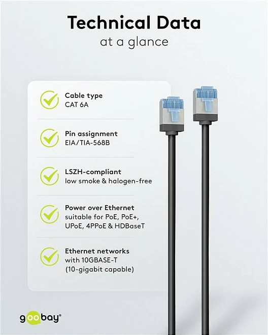 Kabllo rrjeti Goobay Cat.6a slim U/FTP 0.5 m, e zezë