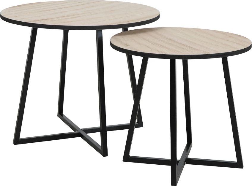 Set tavolina anësore Cruz, natyrale e zezë, 2 copë, 50x50x40