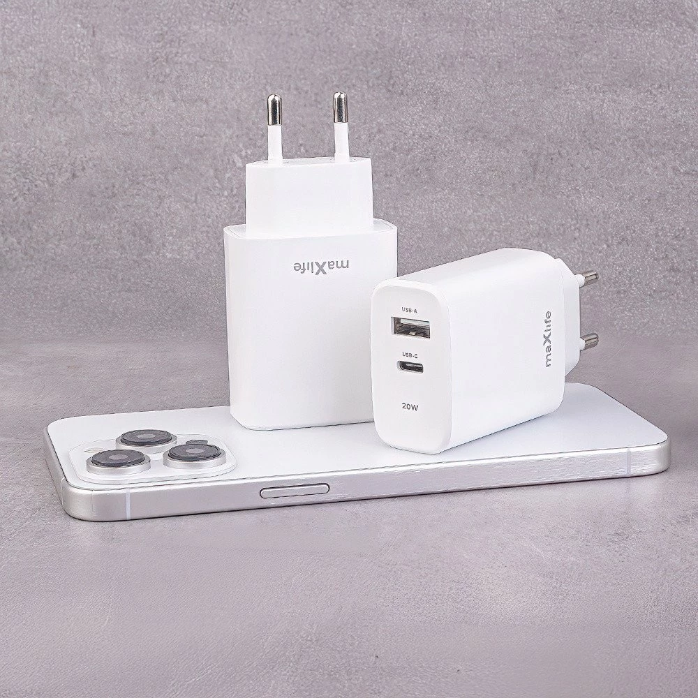 Adapter karikimi Maxlife MXTC-10-20AC 20W PD QC, 1x USB-C + 1x USB, i bardhë