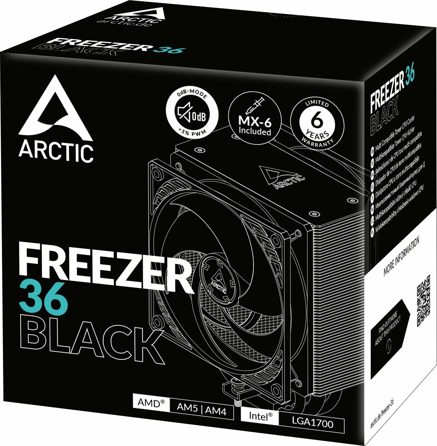 Ftohës CPU Arctic Freezer 36 (ACFRE00123A), 2x120mm, LGA1700/1851 & AM4/AM5, i zi