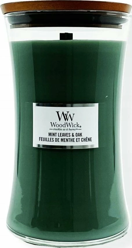 Qiri aromatik WoodWick Mint Leaves & Oak 610g, jeshile